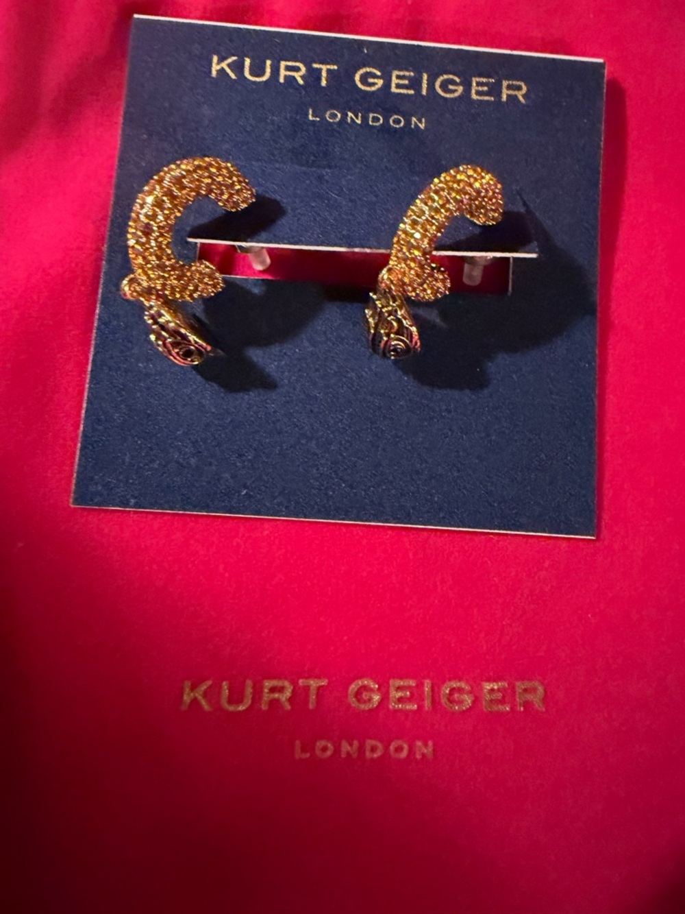 Kurt Geiger Gold Crystal Curved Hoop Earrings with dust bag